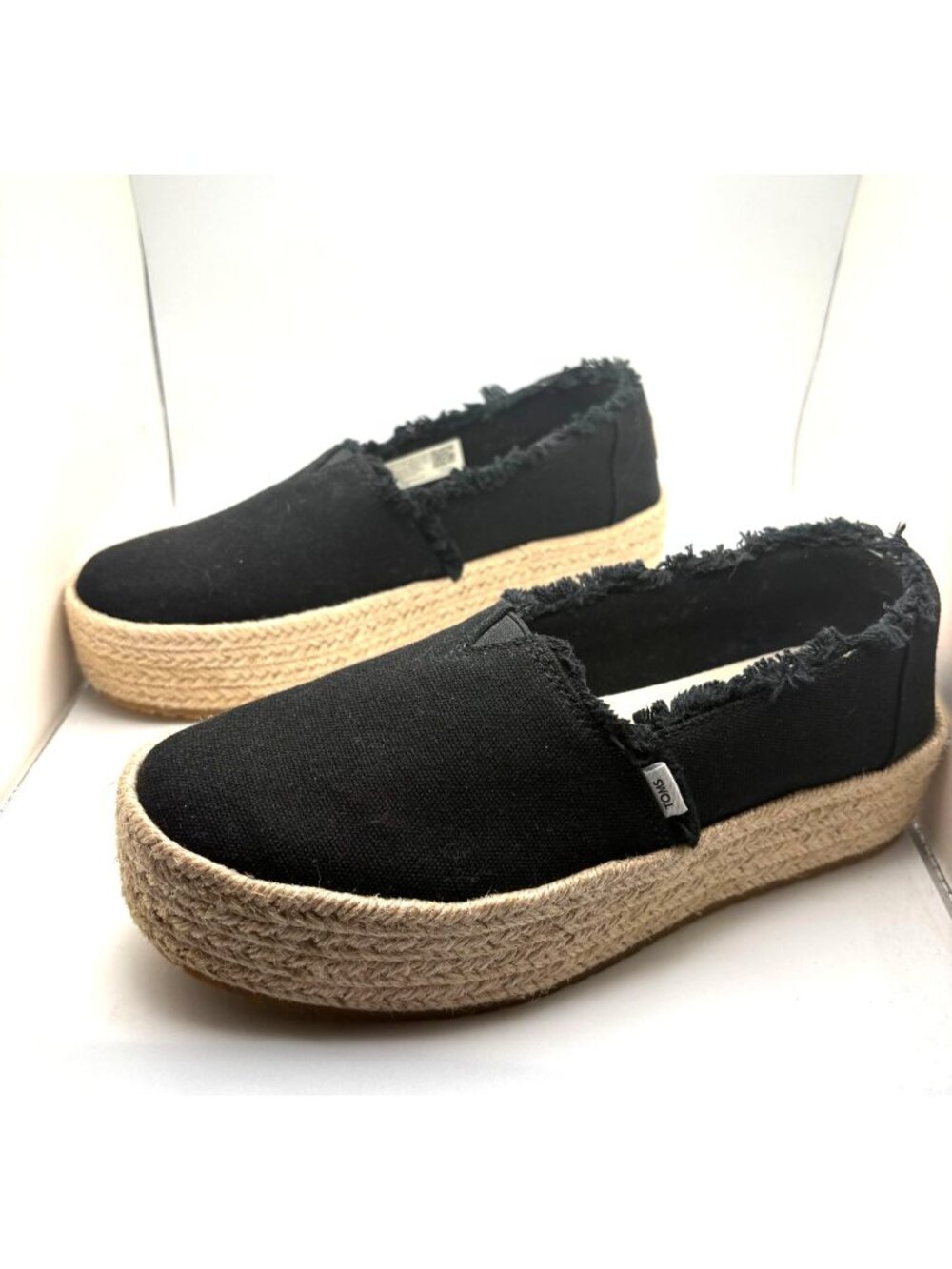 Toms Valencia Womens Black Canvas Platform Espadrilles With Frayed Edges Size 6 - Picture 3 of 6